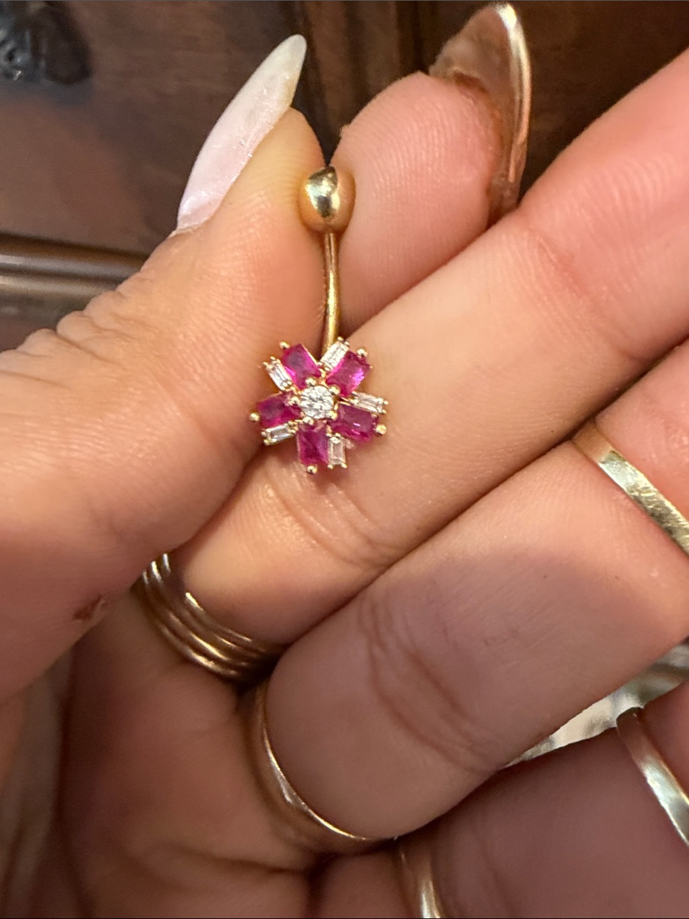 10k Gold Ruby and Lab Diamond Belly Button Ring